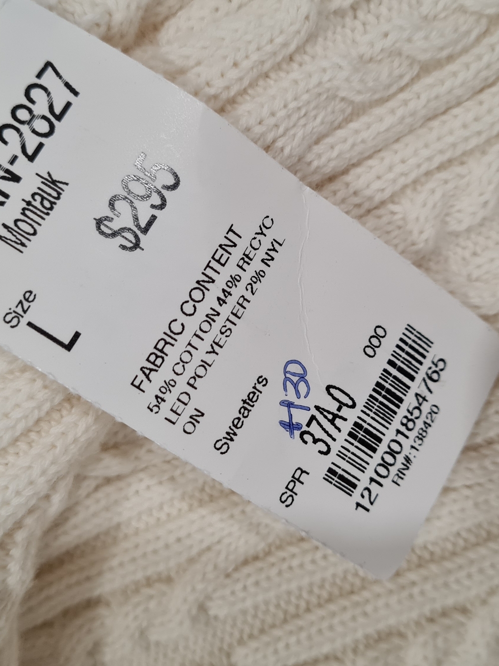 Etcetera Cream V-Neck Cable Sweater with Navy Trim - Picture 4 of 4